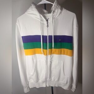 Mardi Gras White Hoodie with Colorful Stripes